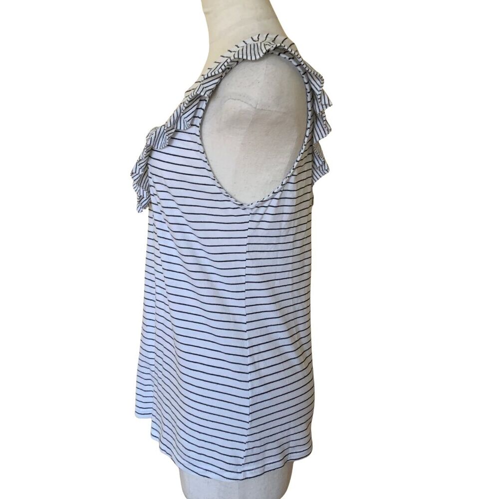 Anthropologie Maeve Striped Ruffle Sleeveless Tank Top White Black SIze S - Picture 4 of 8